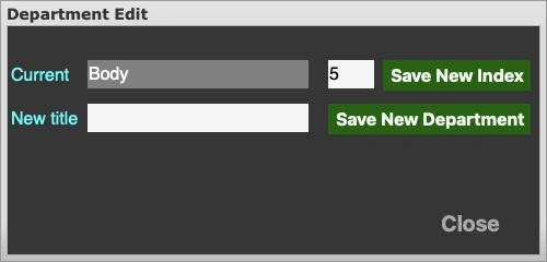 RO Functions System Setup Department Edit dialog RO Functions System Setup Department Edit dialog